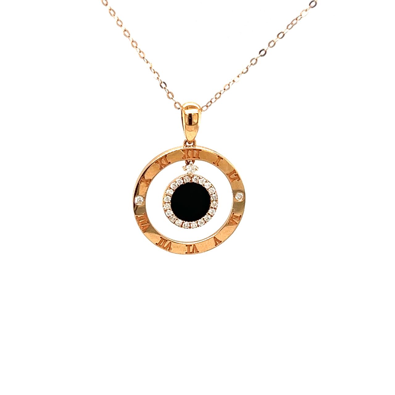18K Rose Gold Timeless Roman Onyx Hanging Diamond Necklace