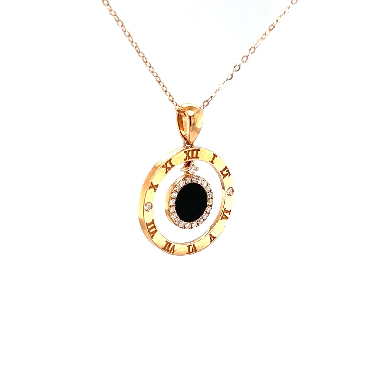 18K Rose Gold Timeless Roman Onyx Hanging Diamond Necklace