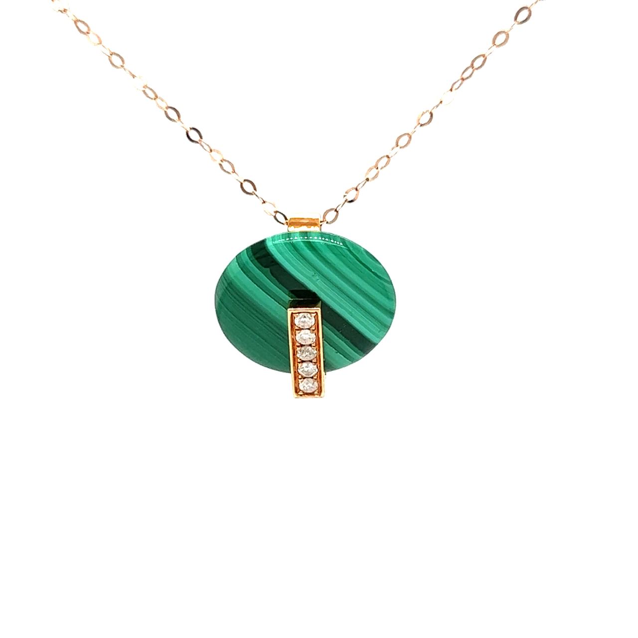 18K Rose Gold Spin Malachite Round Diamond Necklace