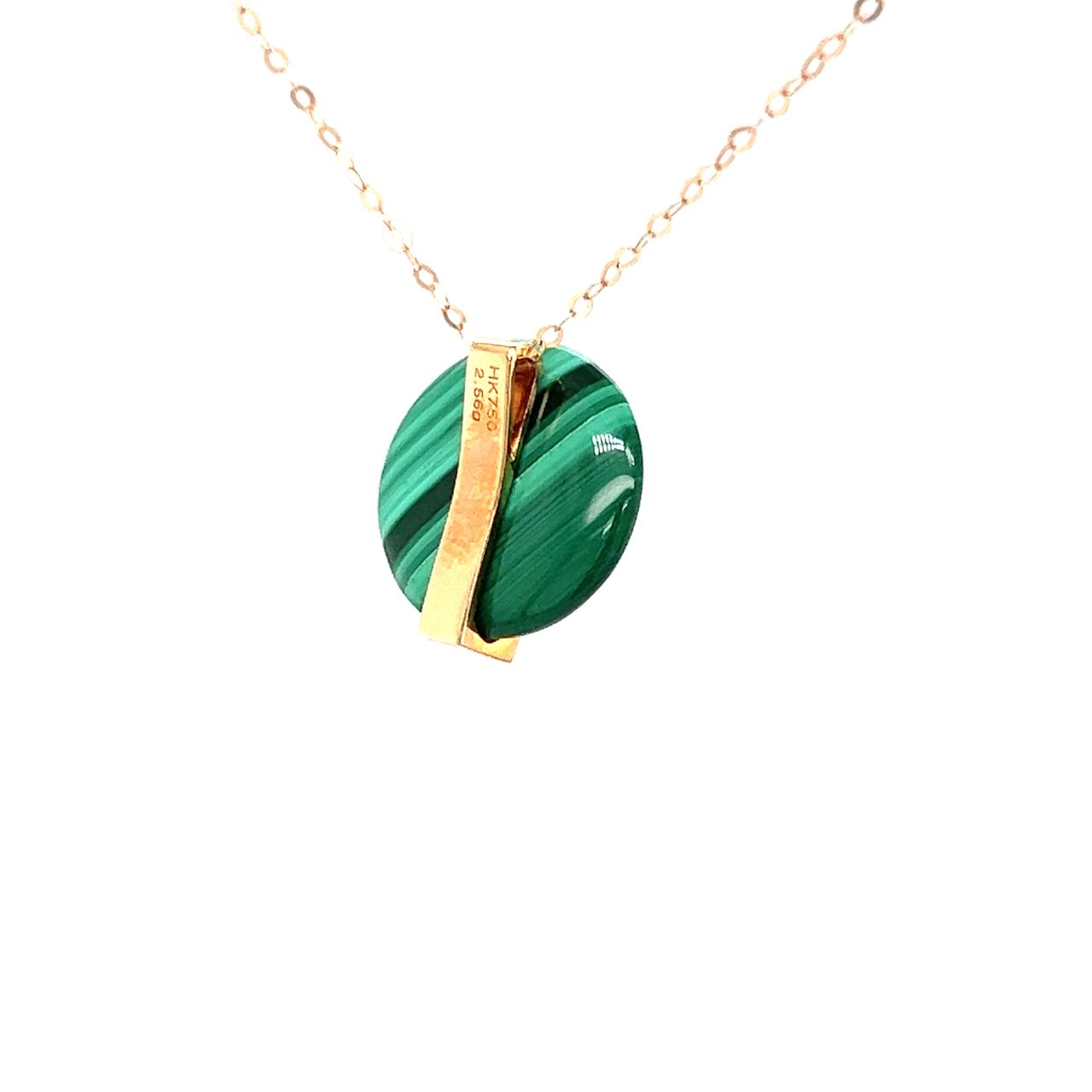 18K Rose Gold Spin Malachite Round Diamond Necklace