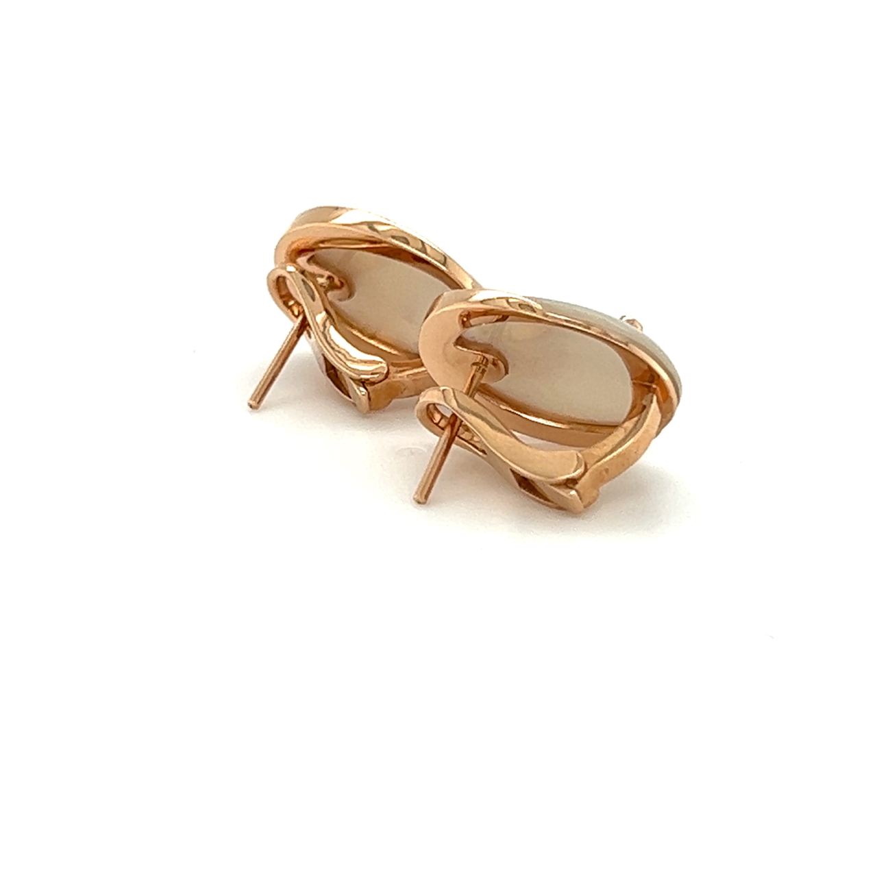 18K Rose Gold Oval Butterfly Mother Of Pearl Diamond Earrings