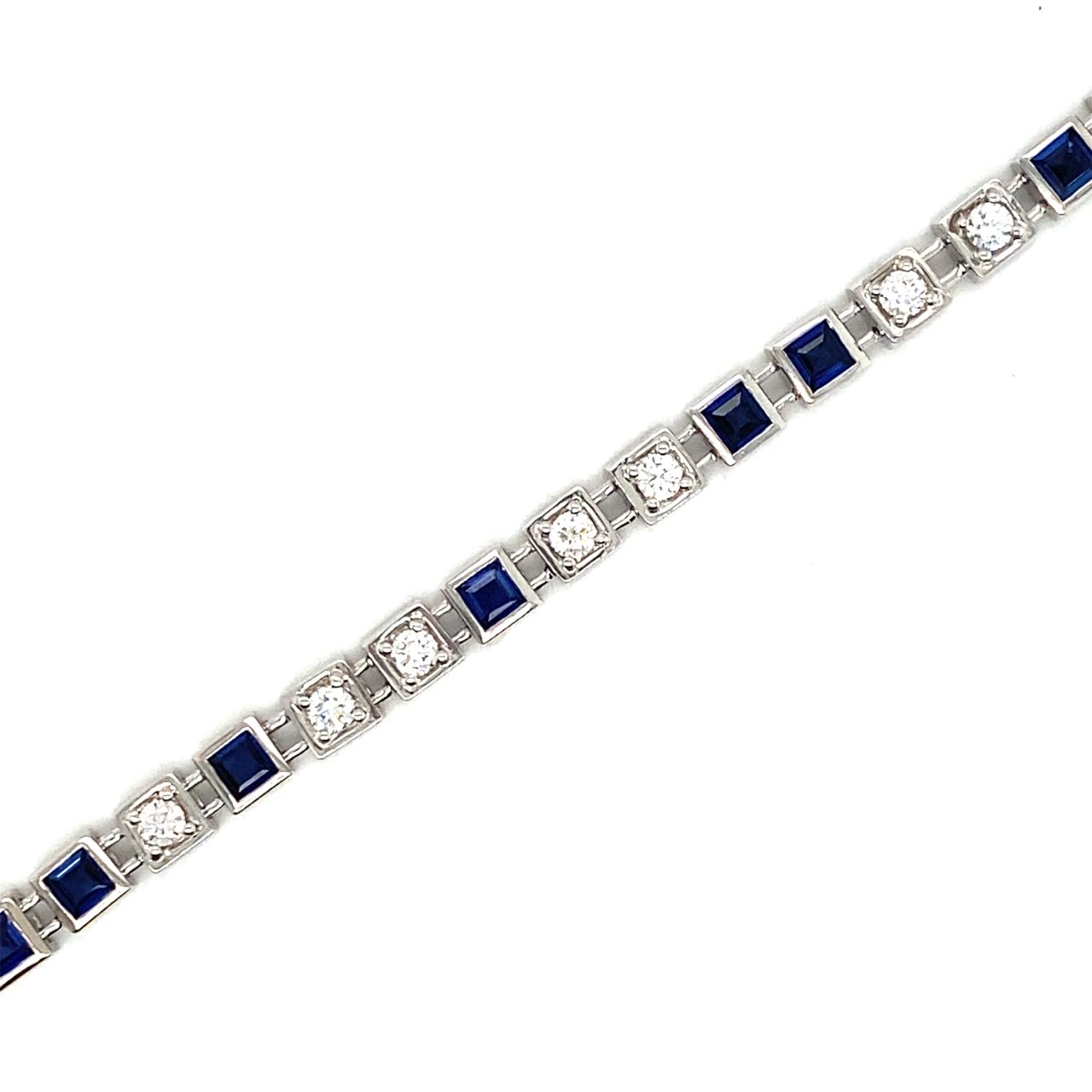 18K White Gold Boxed Sapphire Train Tennis Diamond Bracelet