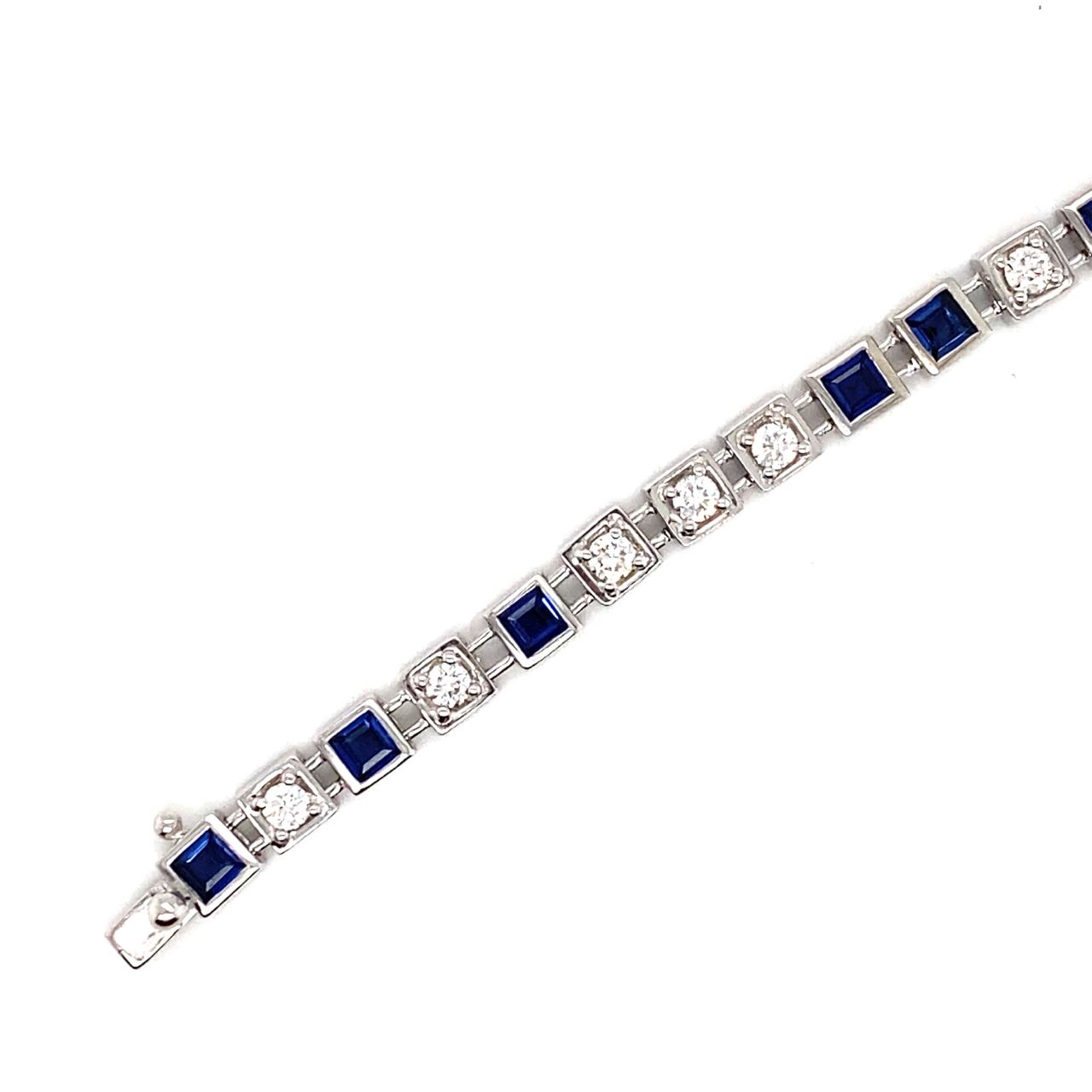 18K White Gold Boxed Sapphire Train Tennis Diamond Bracelet