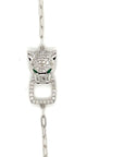 18K White Gold Mini Chain Leopard Square Diamond Bracelet