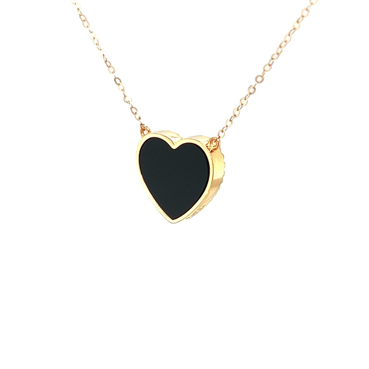 18K Rose Gold Heart Onyx Base Alphabet C Diamond Necklace