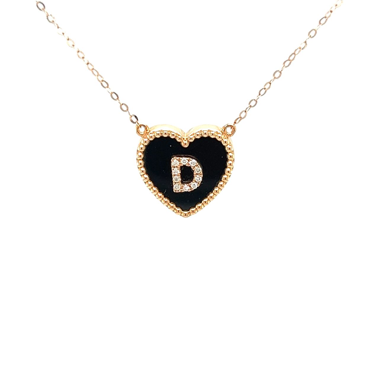 18K Rose Gold Heart Onyx Base Alphabet D Diamond Necklace