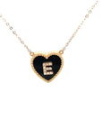 18K Rose Gold Heart Onyx Base Alphabet E Diamond Necklace