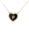 18K Rose Gold Heart Onyx Base Alphabet F Diamond Necklace