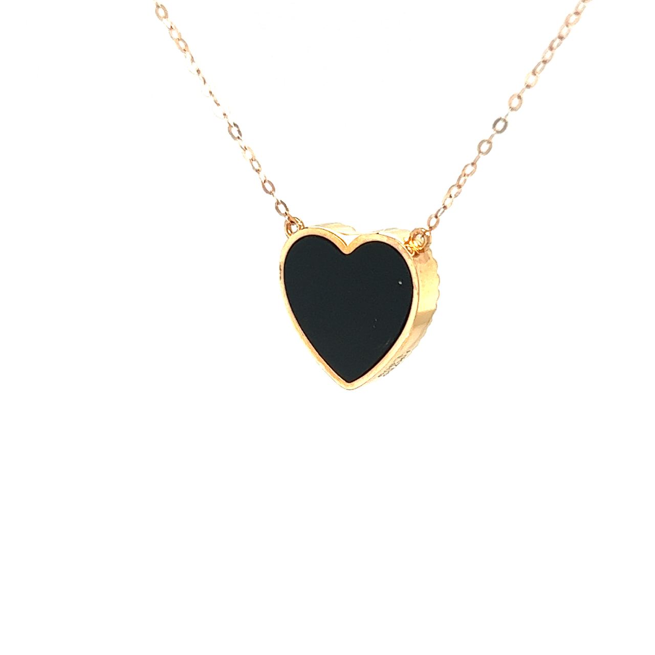 18K Rose Gold Heart Onyx Base Alphabet F Diamond Necklace