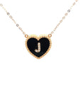 18K Rose Gold Heart Onyx Base Alphabet J Diamond Necklace