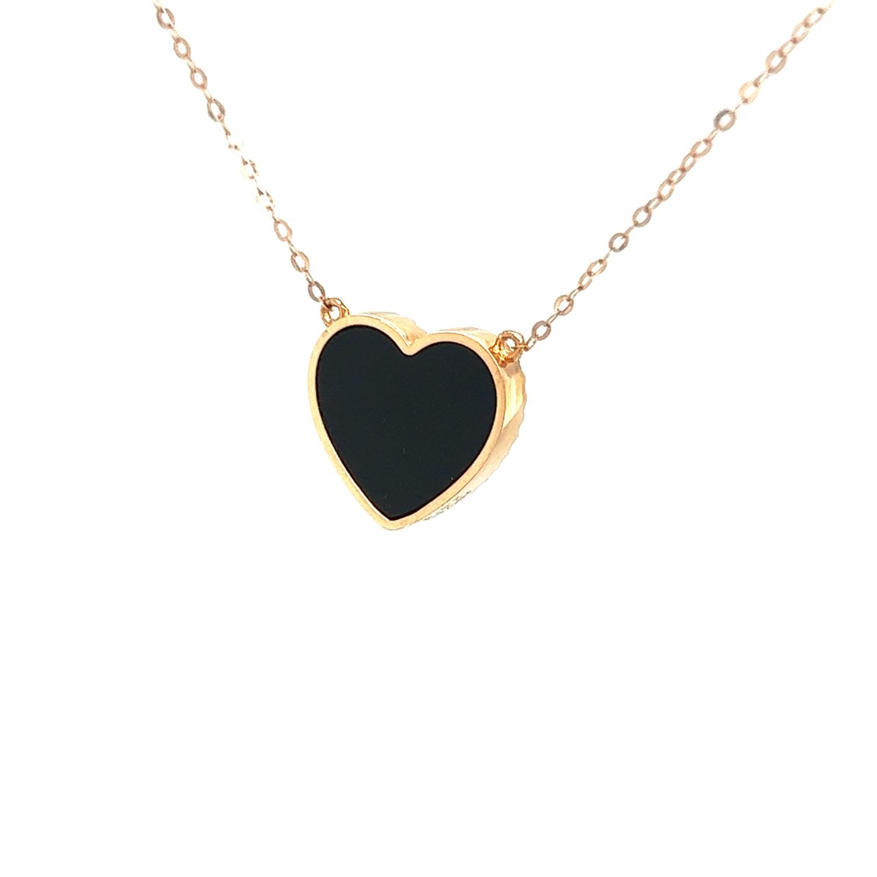 18K Rose Gold Heart Onyx Base Alphabet M Diamond Necklace