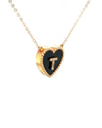 18K Rose Gold Heart Onyx Base Alphabet T Diamond Necklace