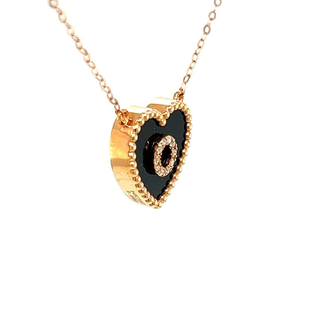 18K Rose Gold Heart Onyx Base Alphabet O Diamond Necklace