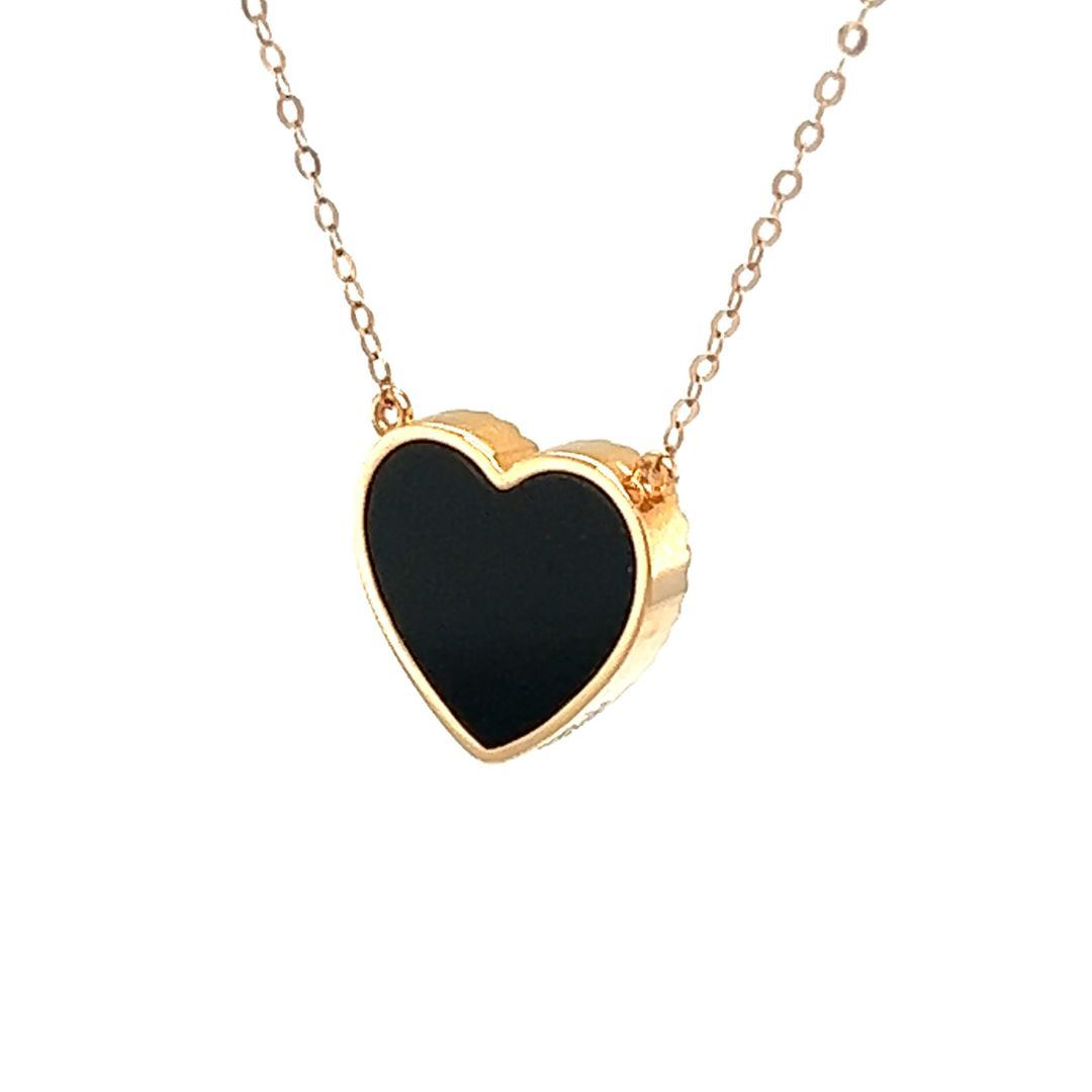 18K Rose Gold Heart Onyx Base Alphabet Q Diamond Necklace