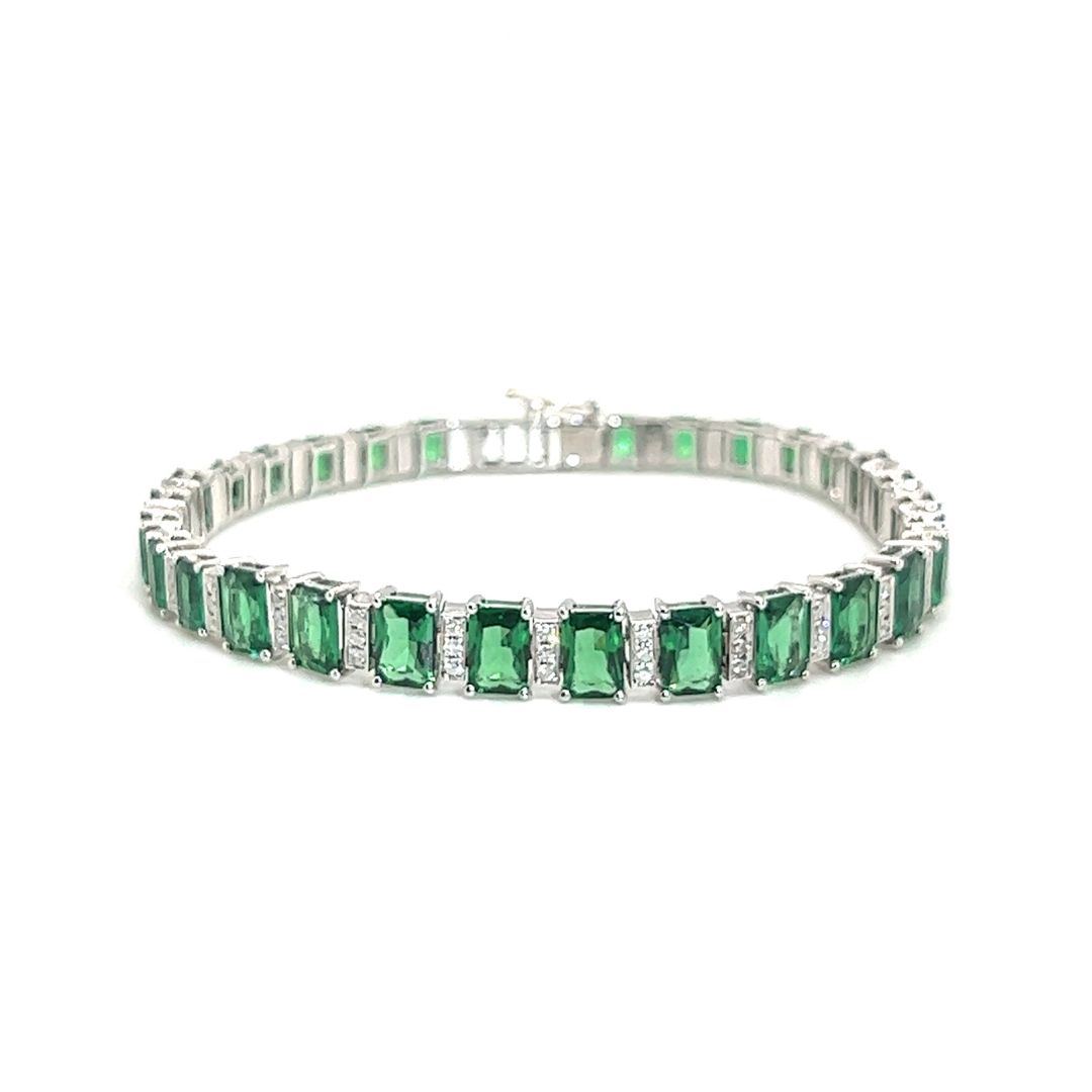 18K White Gold Emerald Diamond Bracelet