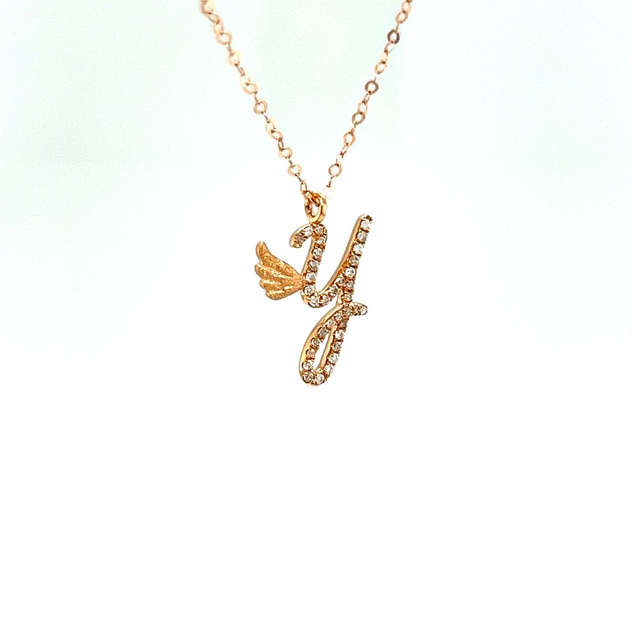 18K Rose Gold Stylish Wings Alphabet Y Full Diamond Necklace