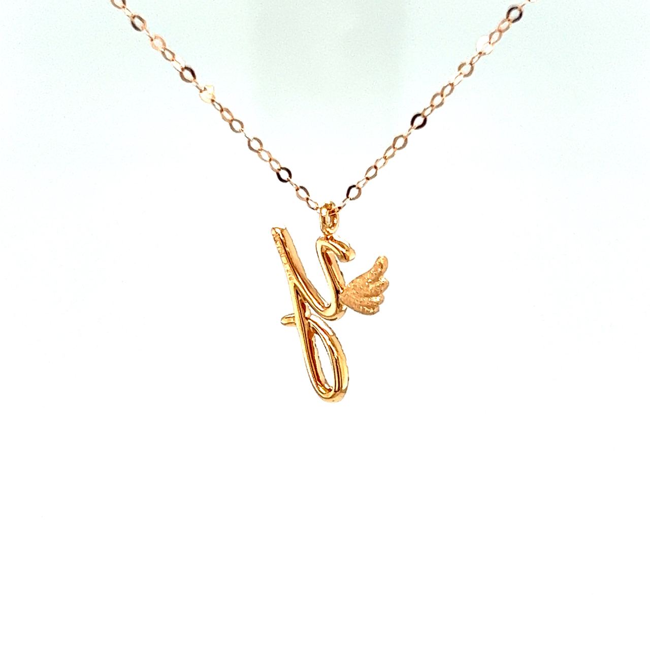18K Rose Gold Stylish Wings Alphabet Y Full Diamond Necklace