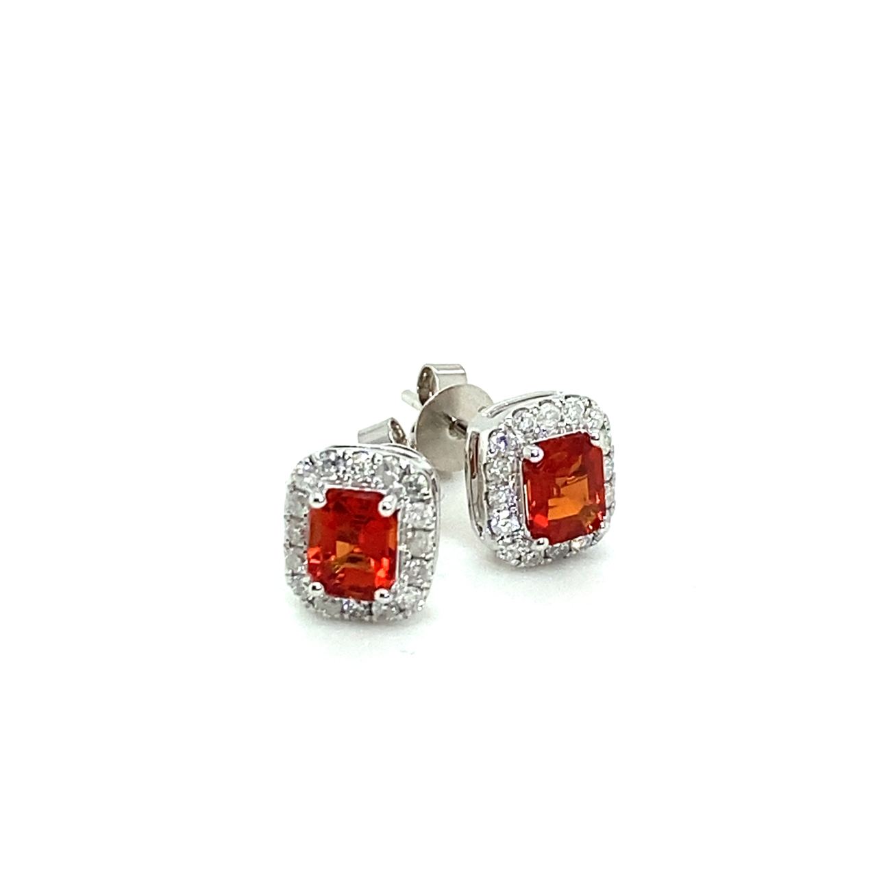 18K White Gold Emerald Shape Sapphire Halo Diamond Studs Earrings