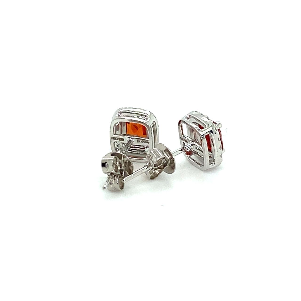 18K White Gold Emerald Shape Sapphire Halo Diamond Studs Earrings