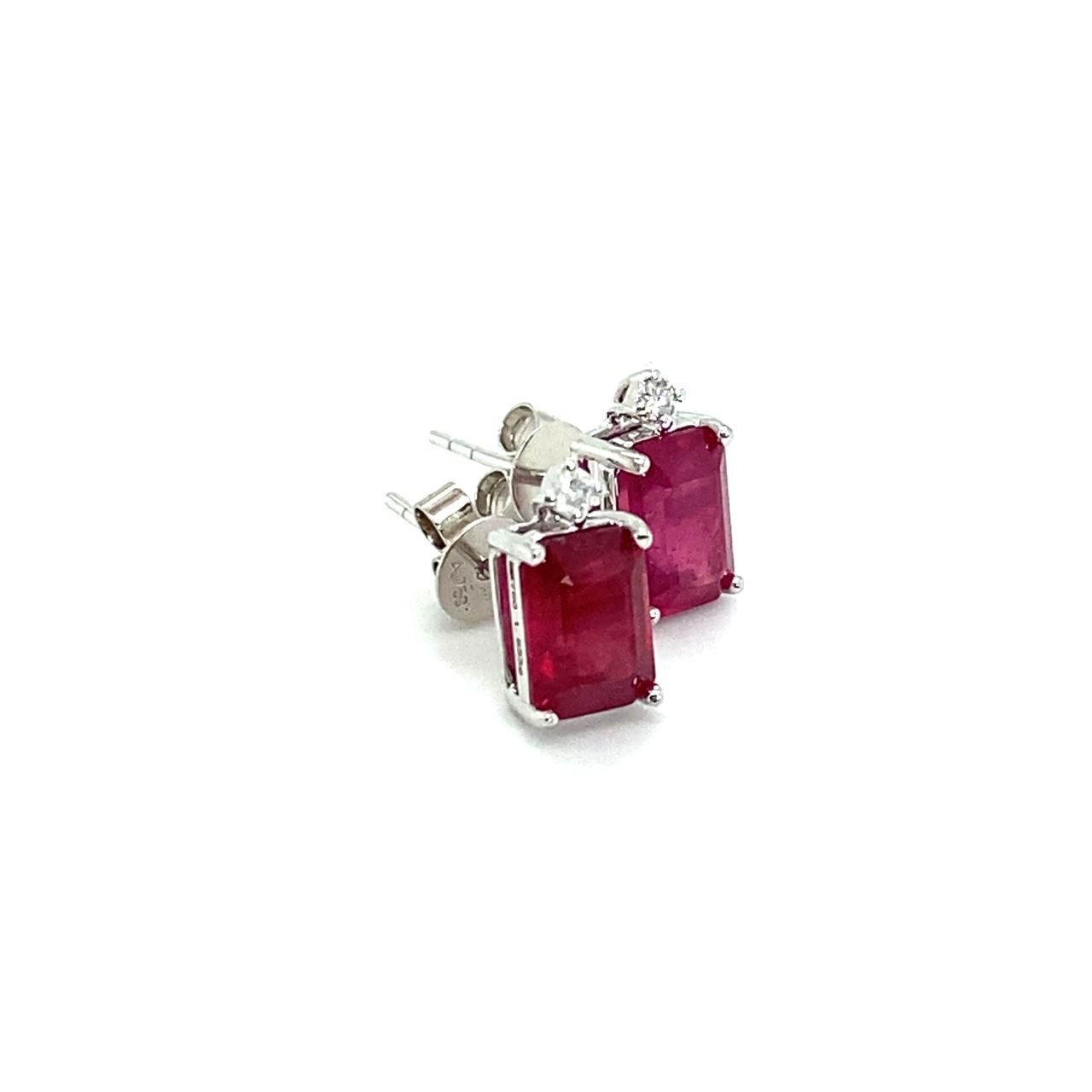 18K White Gold EM Shape Ruby Shape Diamond Earrings