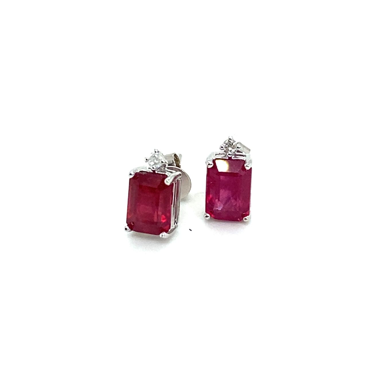 18K White Gold EM Shape Ruby Shape Diamond Earrings