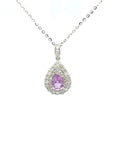 18K White Gold Pear Blue Sapphire Halo Diamond Necklace