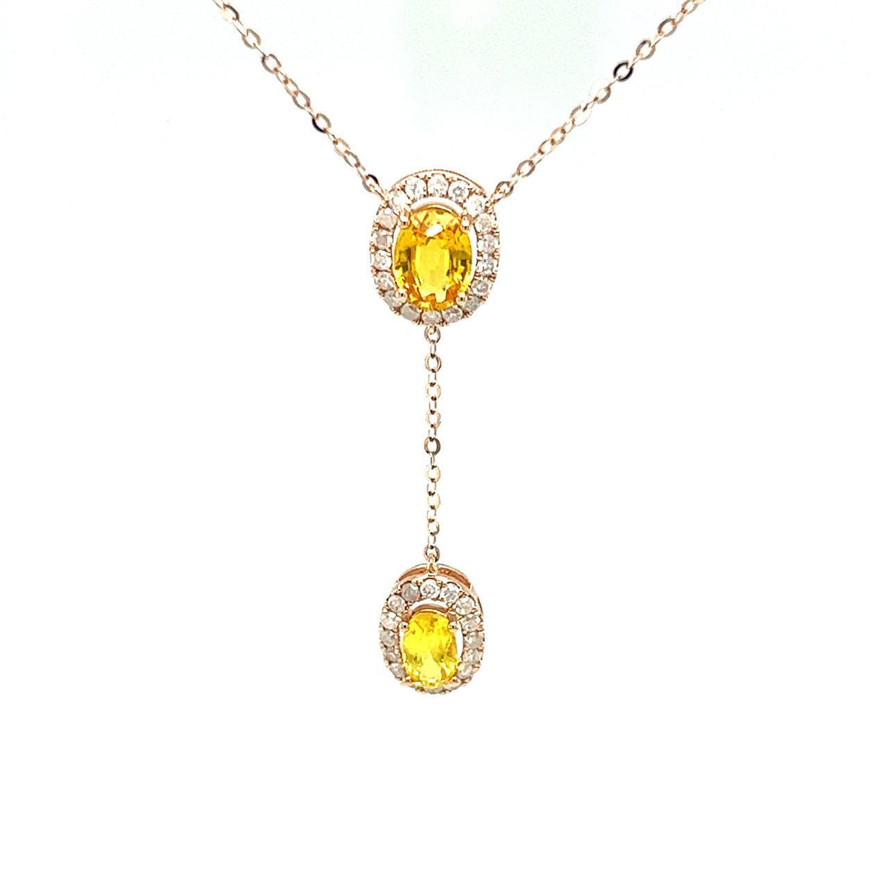 18K Rose Gold Lariat OV Fancy Sapphire Diamond Necklace