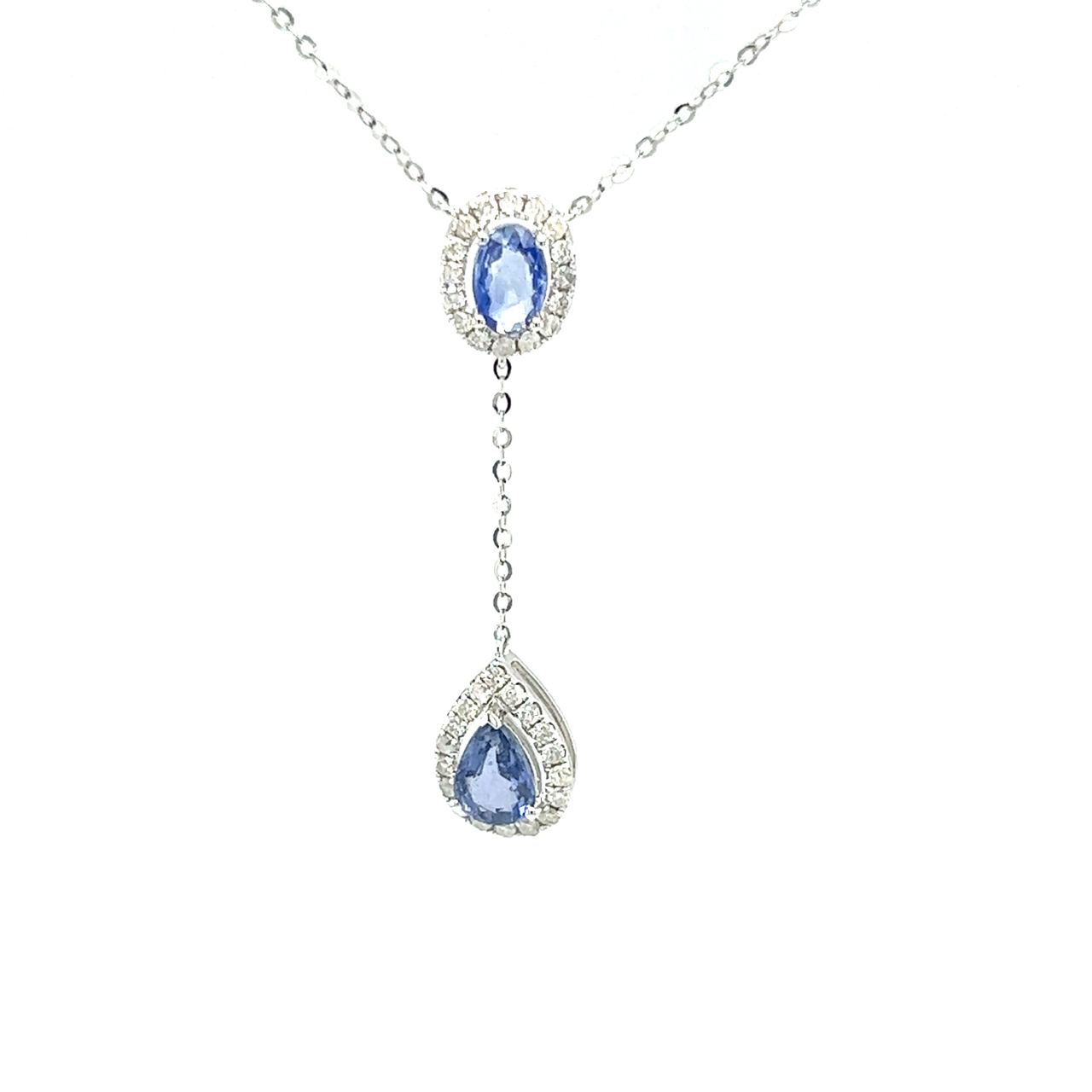 18K White Gold Blue Sap Lariat Diamond Necklace