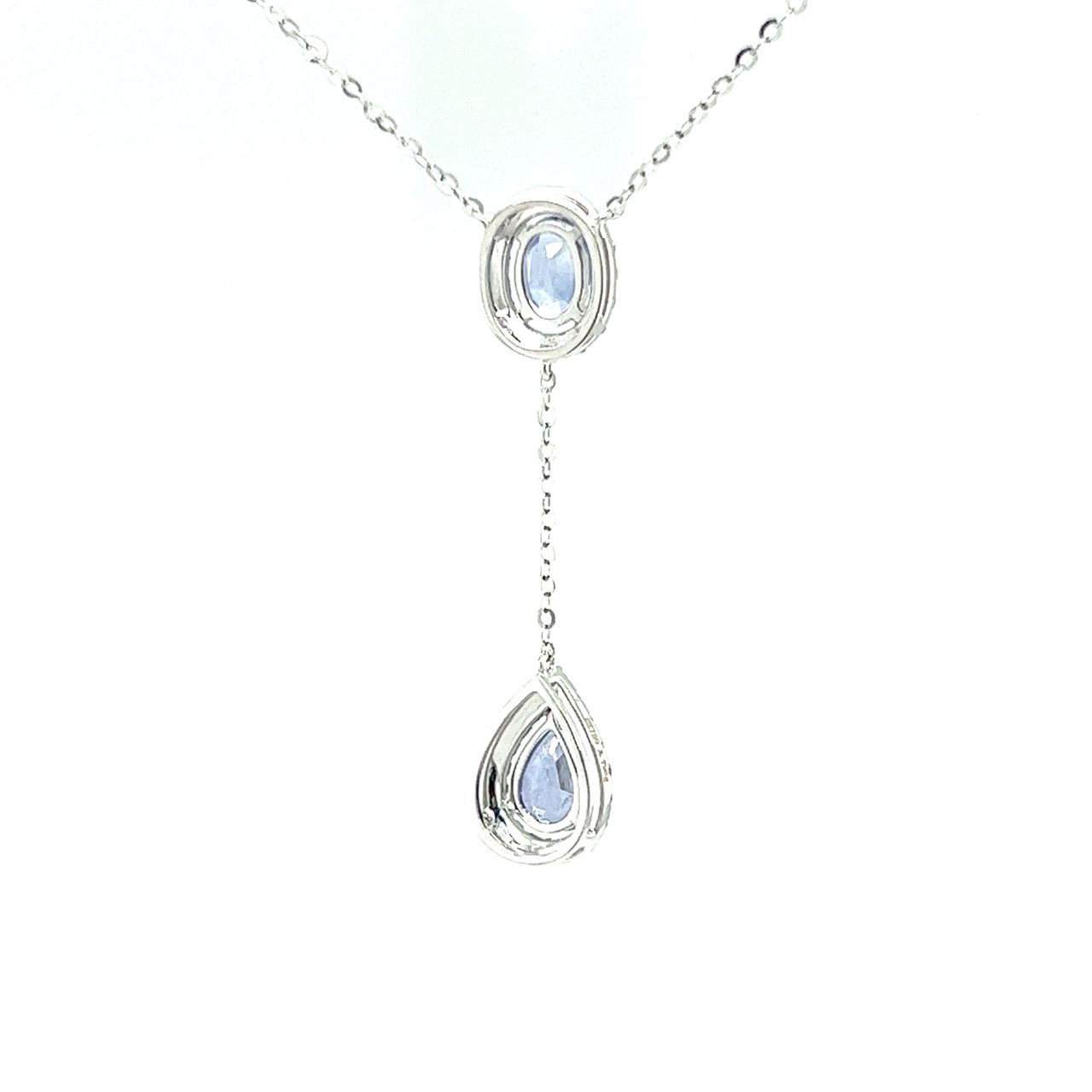 18K White Gold Blue Sap Lariat Diamond Necklace