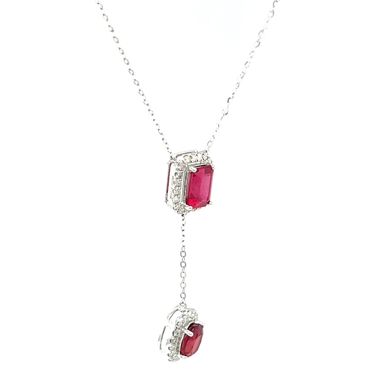 18K White Gold Ruby Lariat Diamond Necklace