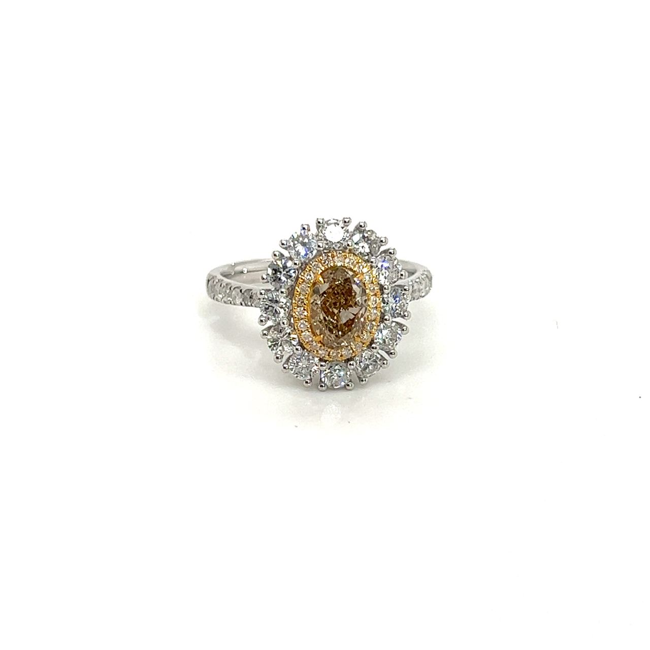 18K White Gold Oval Yellow Diamond Halo Simple DIamond Ring