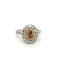 18K White Gold Oval Yellow Diamond Halo Simple DIamond Ring