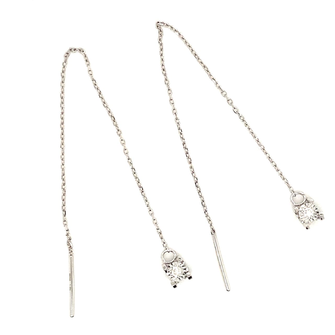 18K White Gold Dangle Swing Illusion Square Earrings