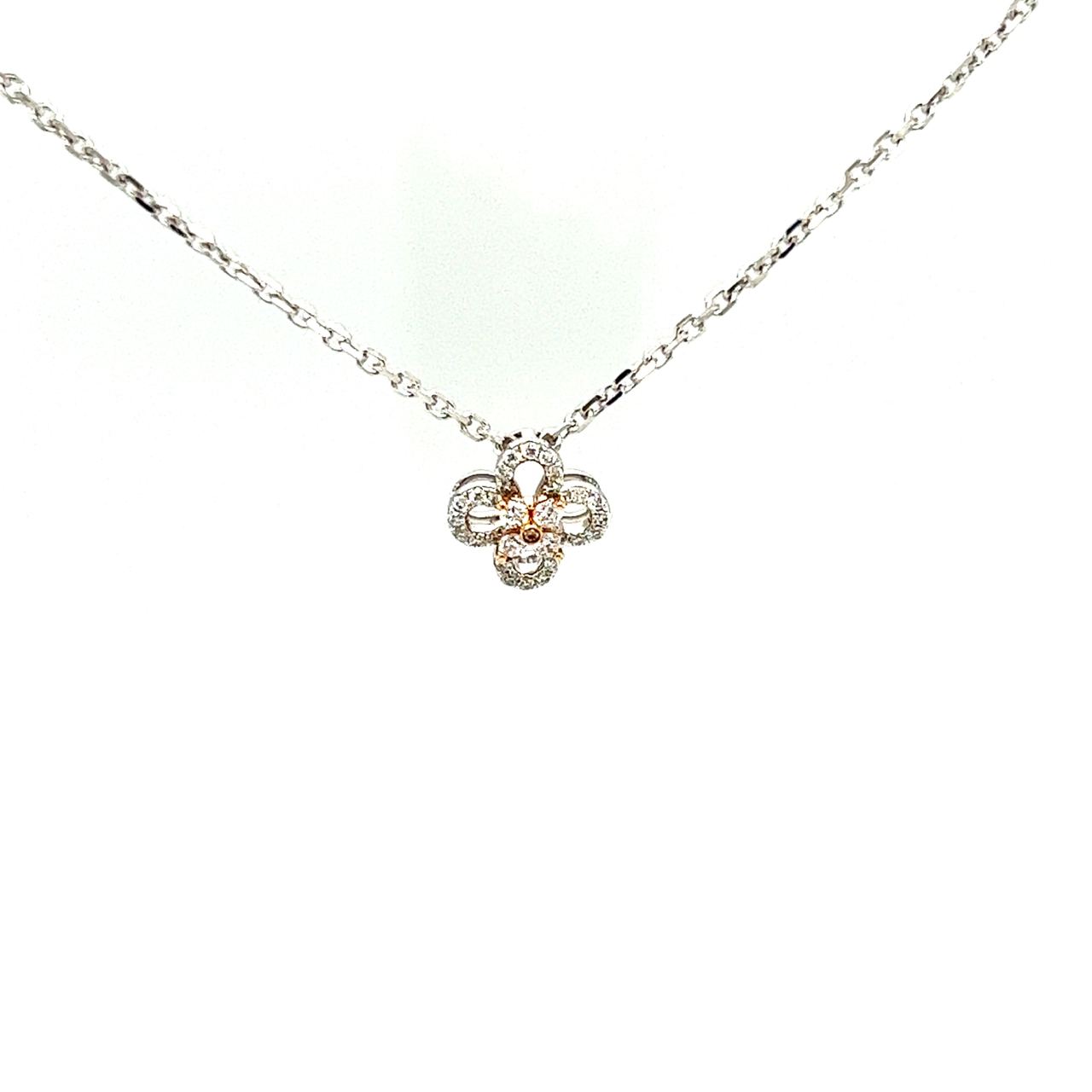 18K White Gold Mini Flower Diamond Necklace