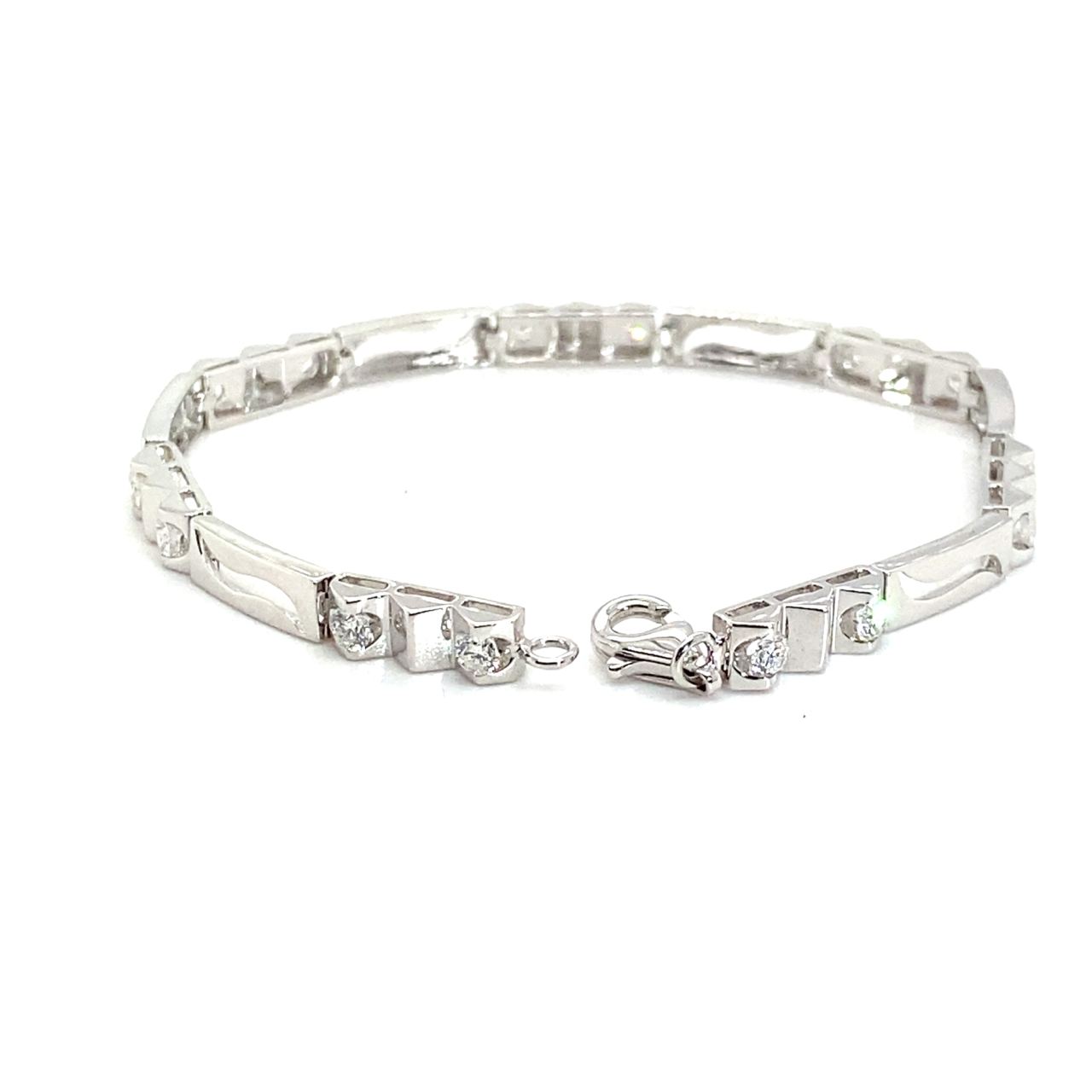 18K White Gold Thick Band Diamond Bracelet