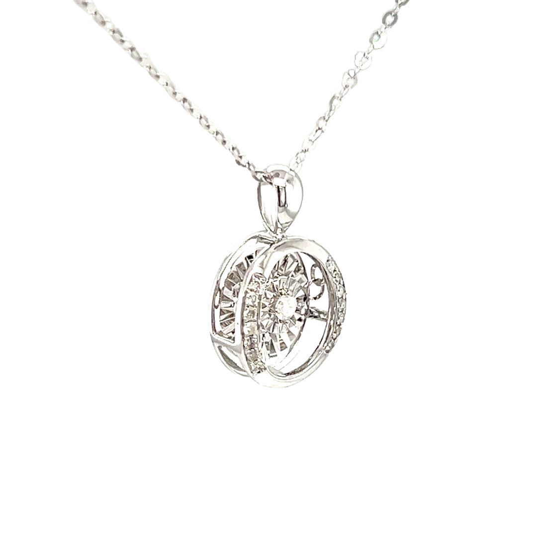 18K White Gold Dancing Stone Oval Frame Diamond Necklace