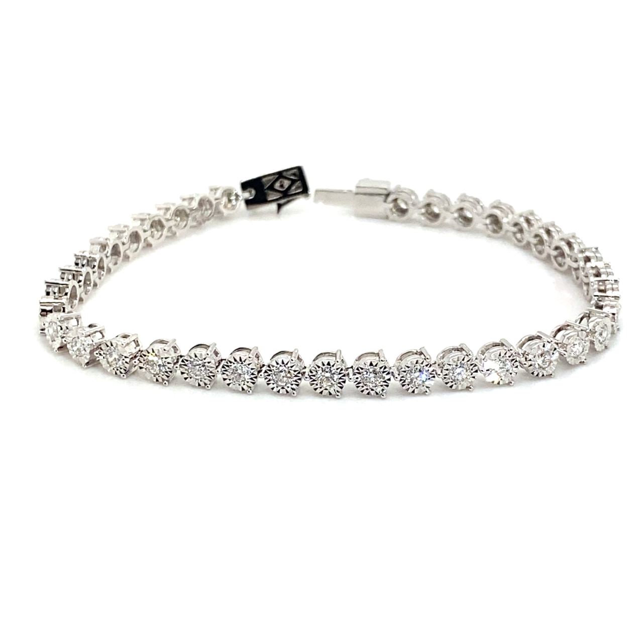 18K White Gold  S Triple Prongs Illusion Tennis Diamond Bracelet