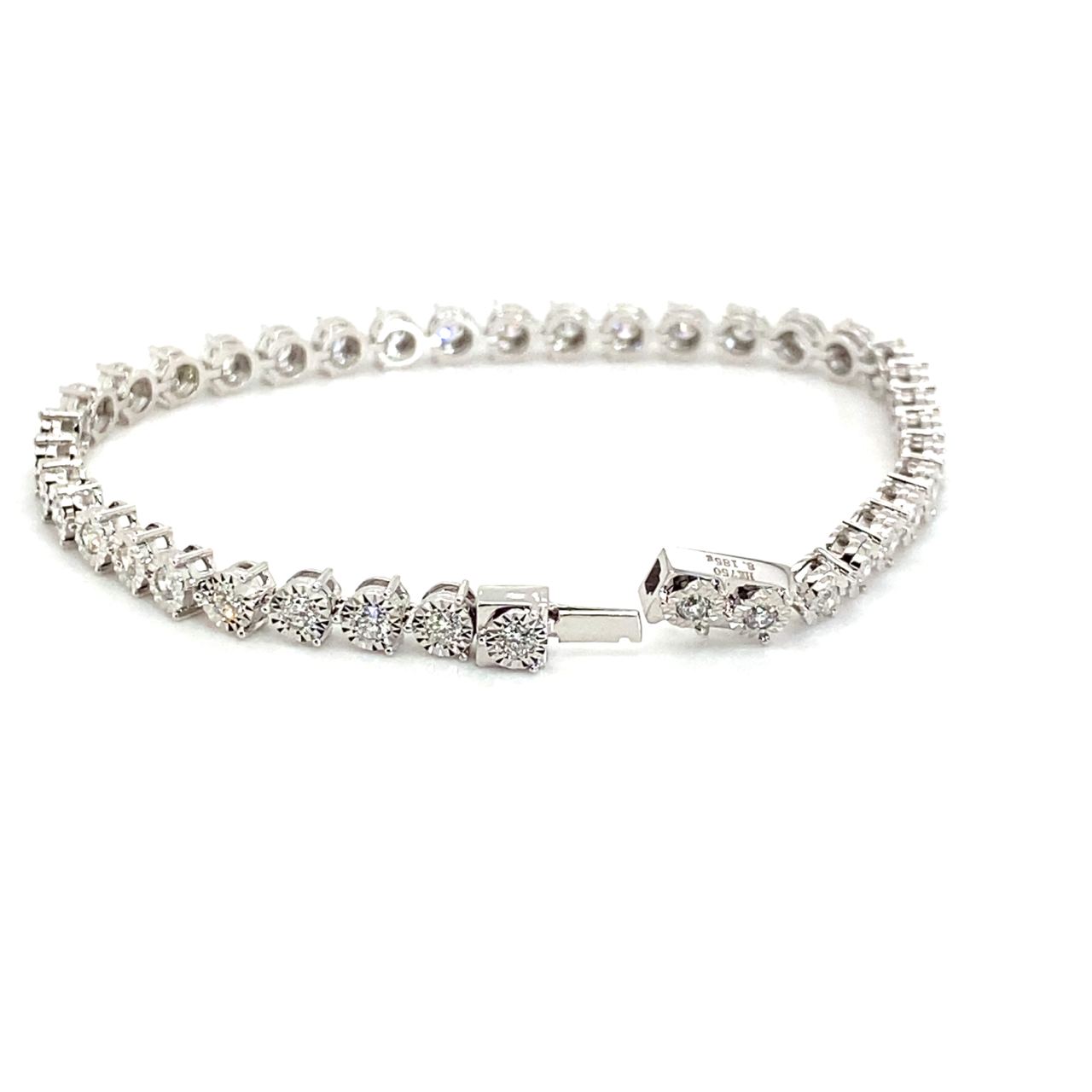 18K White Gold  S Triple Prongs Illusion Tennis Diamond Bracelet