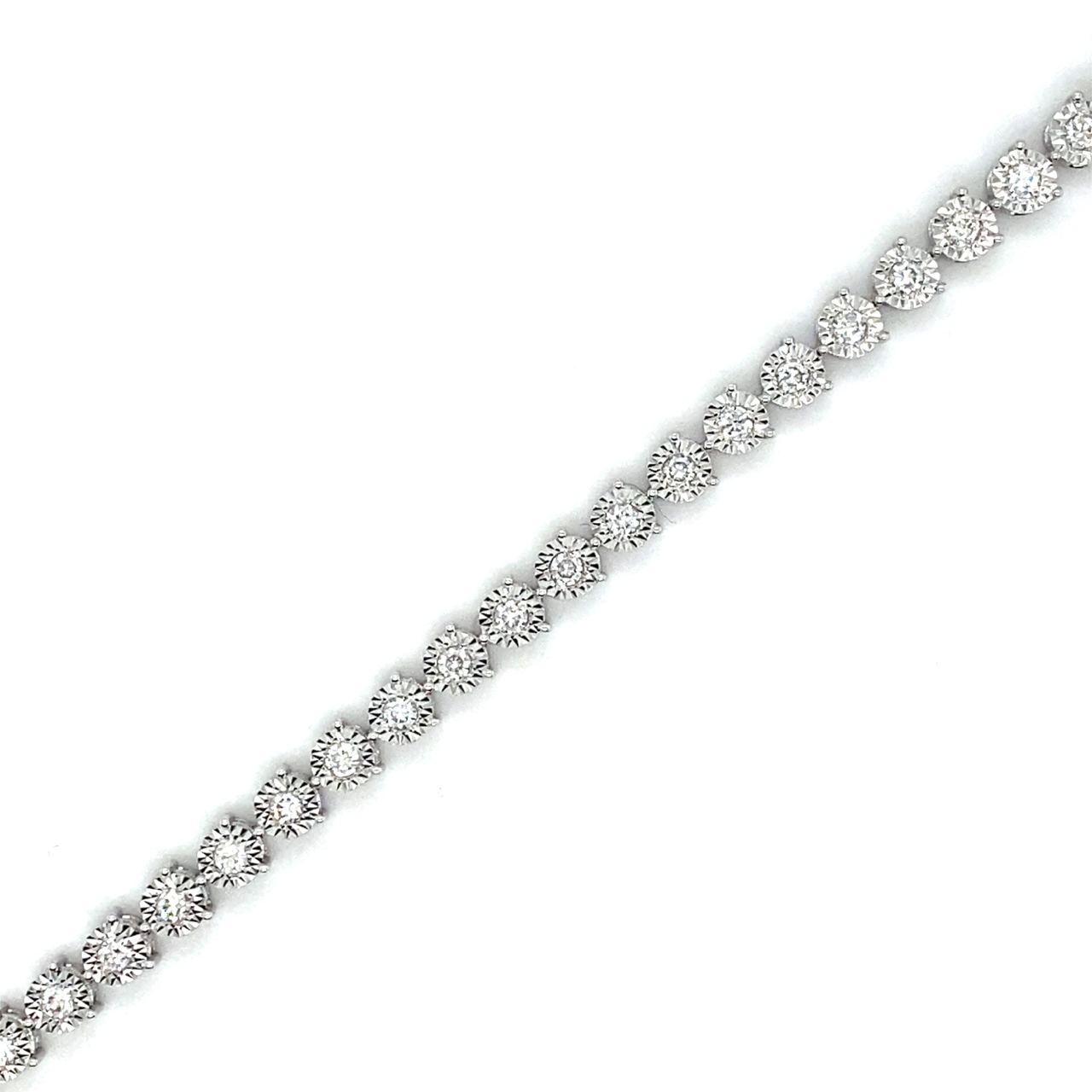 18K White Gold  S Triple Prongs Illusion Tennis Diamond Bracelet