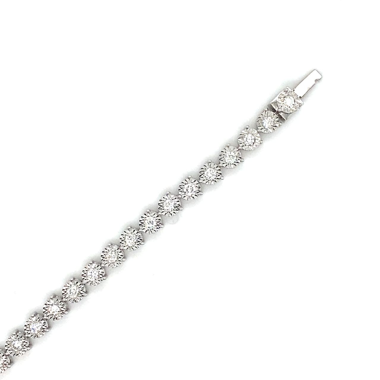 18K White Gold  S Triple Prongs Illusion Tennis Diamond Bracelet