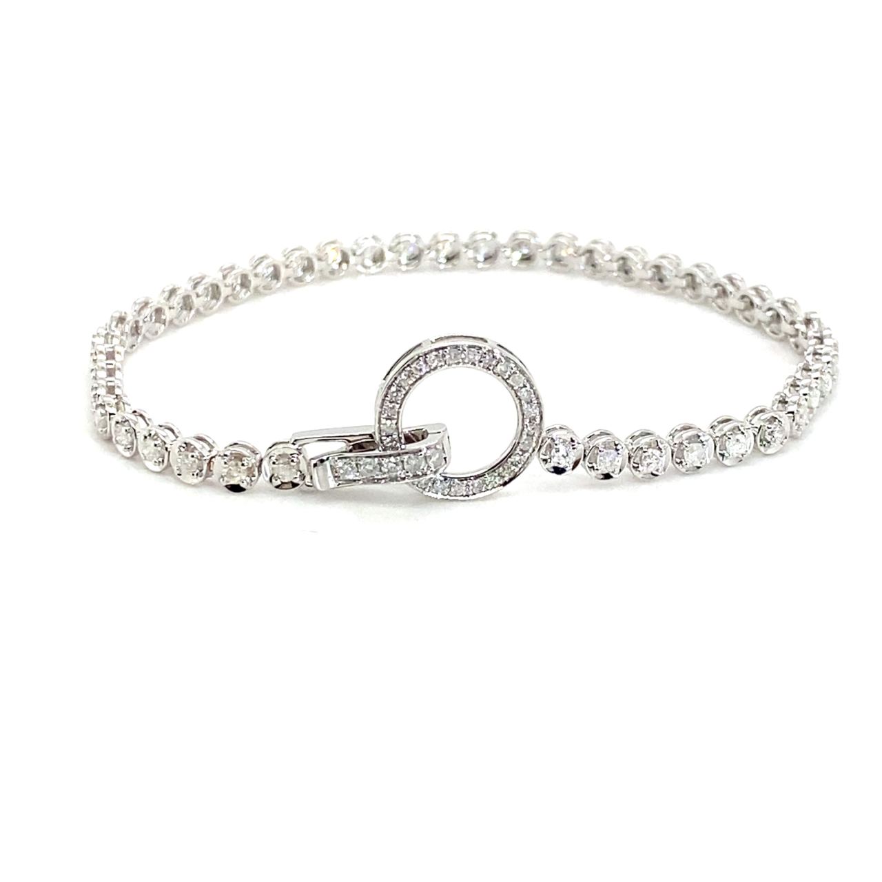18K White Gold Round Buckle Mini Illu Tennis Diamond Bracelet