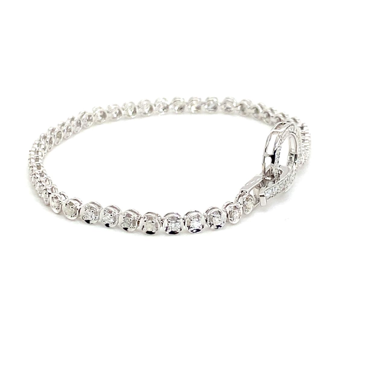 18K White Gold Round Buckle Mini Illu Tennis Diamond Bracelet