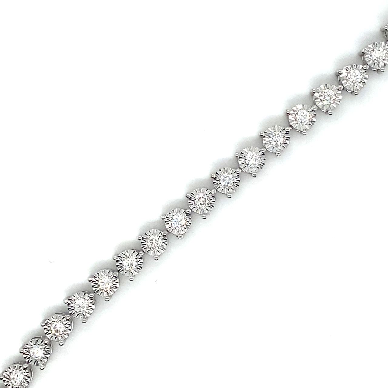18K White Gold M Triple Prongs Illusion Tennis Diamond Bracelet