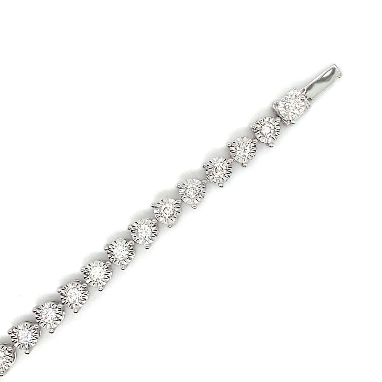 18K White Gold M Triple Prongs Illusion Tennis Diamond Bracelet