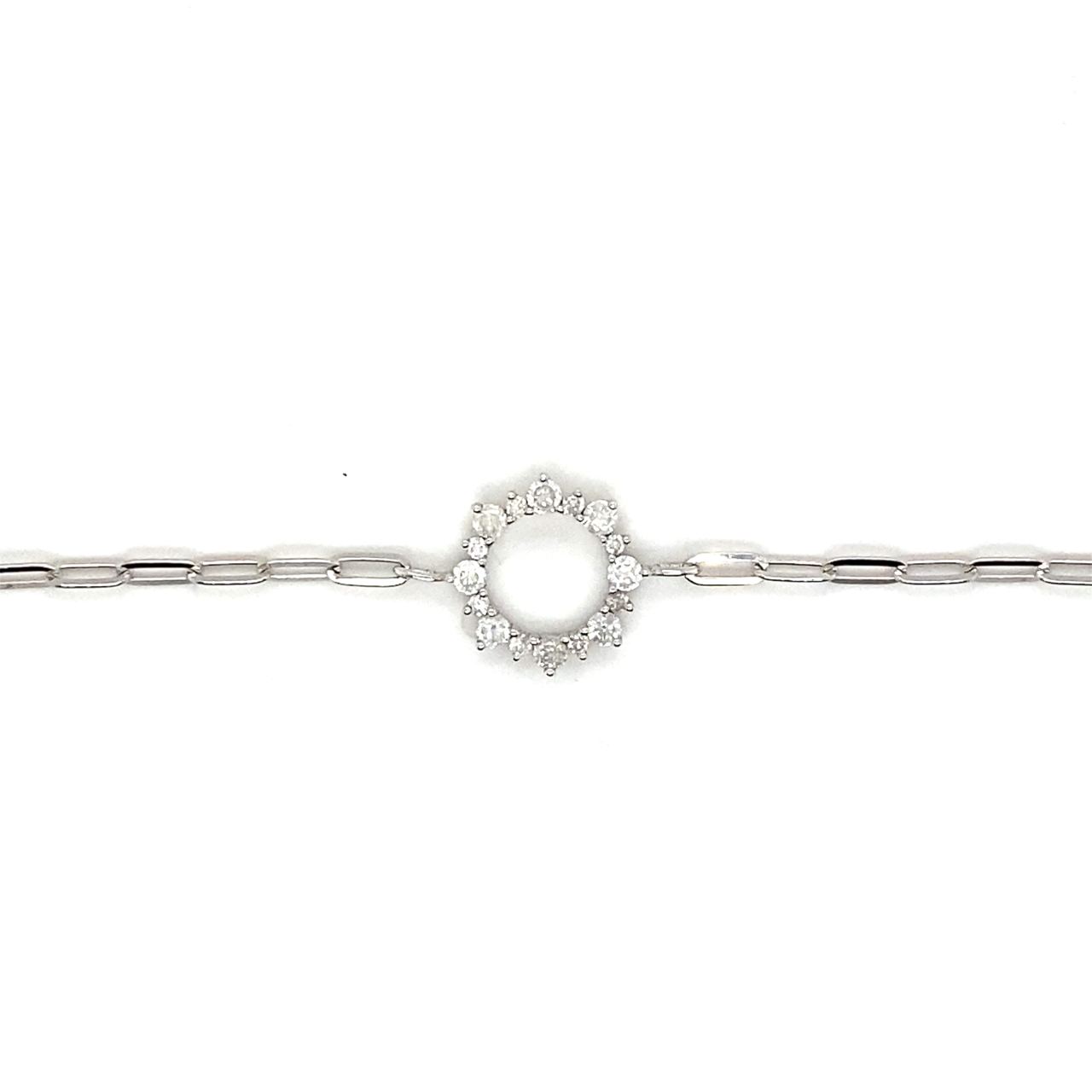 18K White Gold Mini Chain Empty Flower Diamond Bracelet