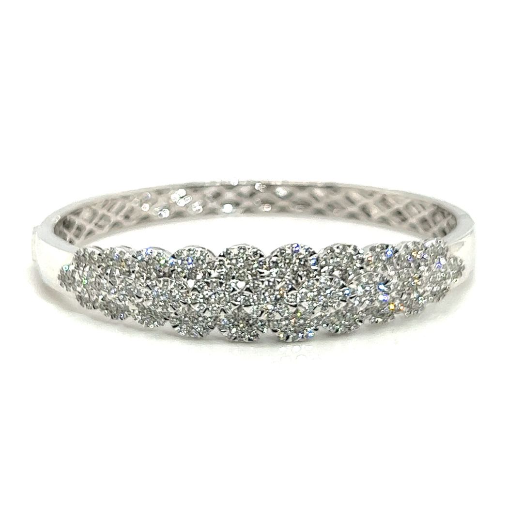 18K White Gold Blessed Flat Lotus Diamond Bangle