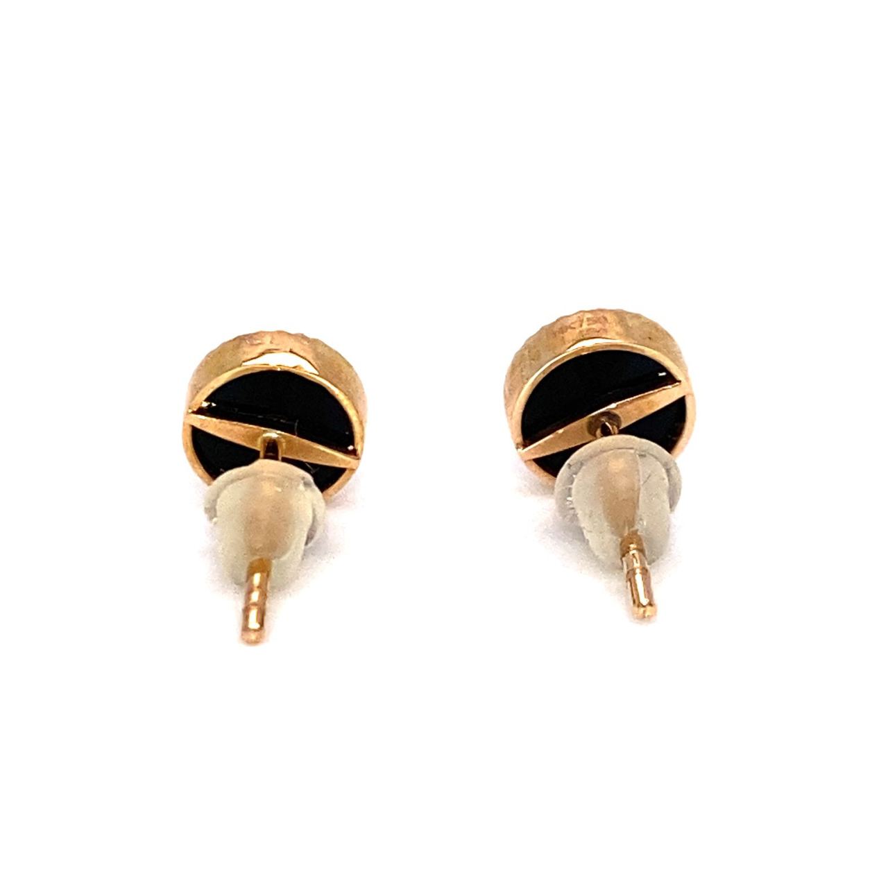 18K Rose Gold Baby Mini Royal Flower Onyx Earrings