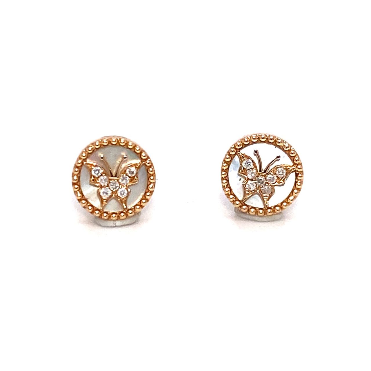 18K Rose Gold Baby Mini Butterfly Mother Of Pearl Earrings