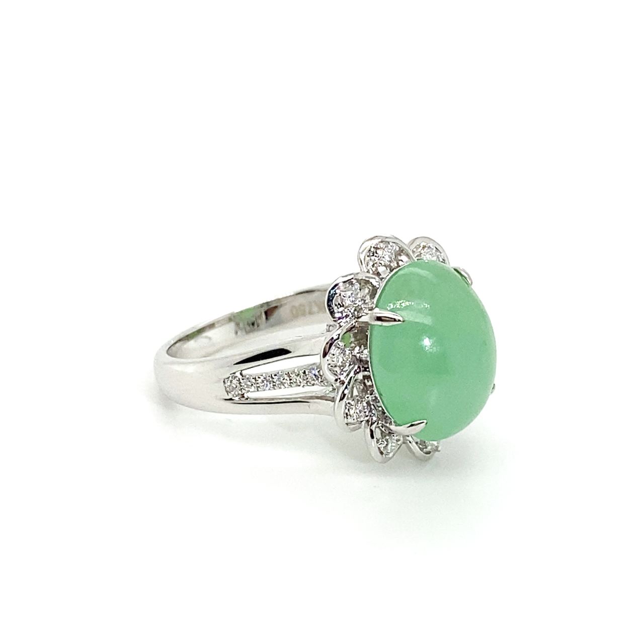 18K White Gold Double Halo Jade Egg Diamond Ring
