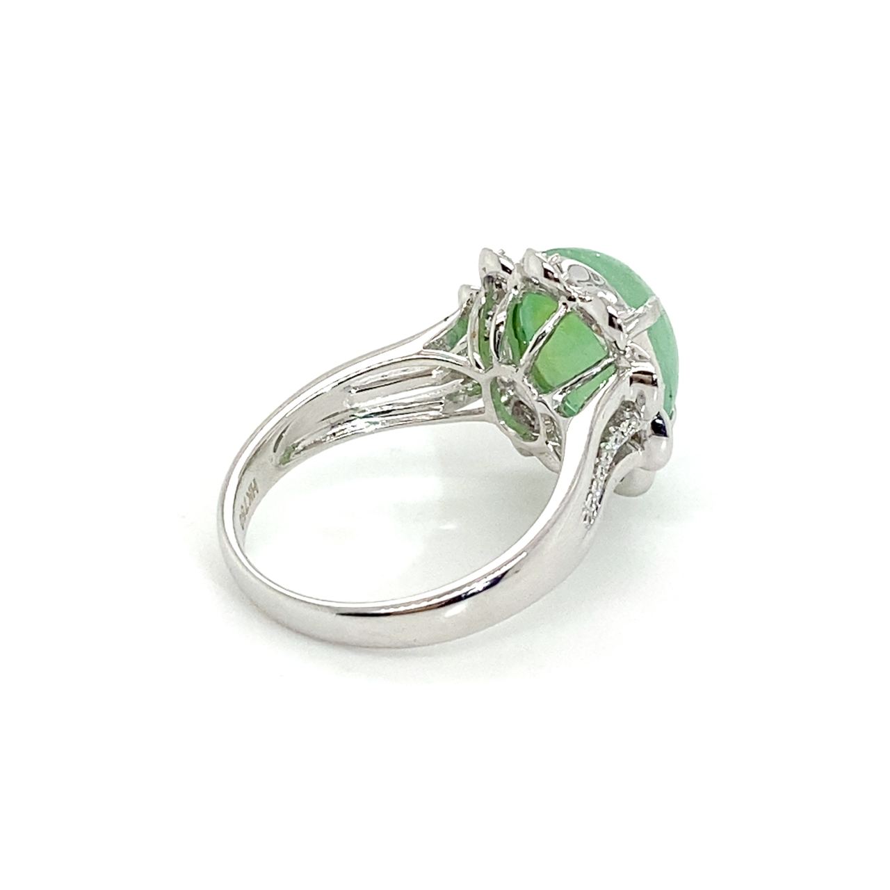 18K White Gold Double Halo Jade Egg Diamond Ring